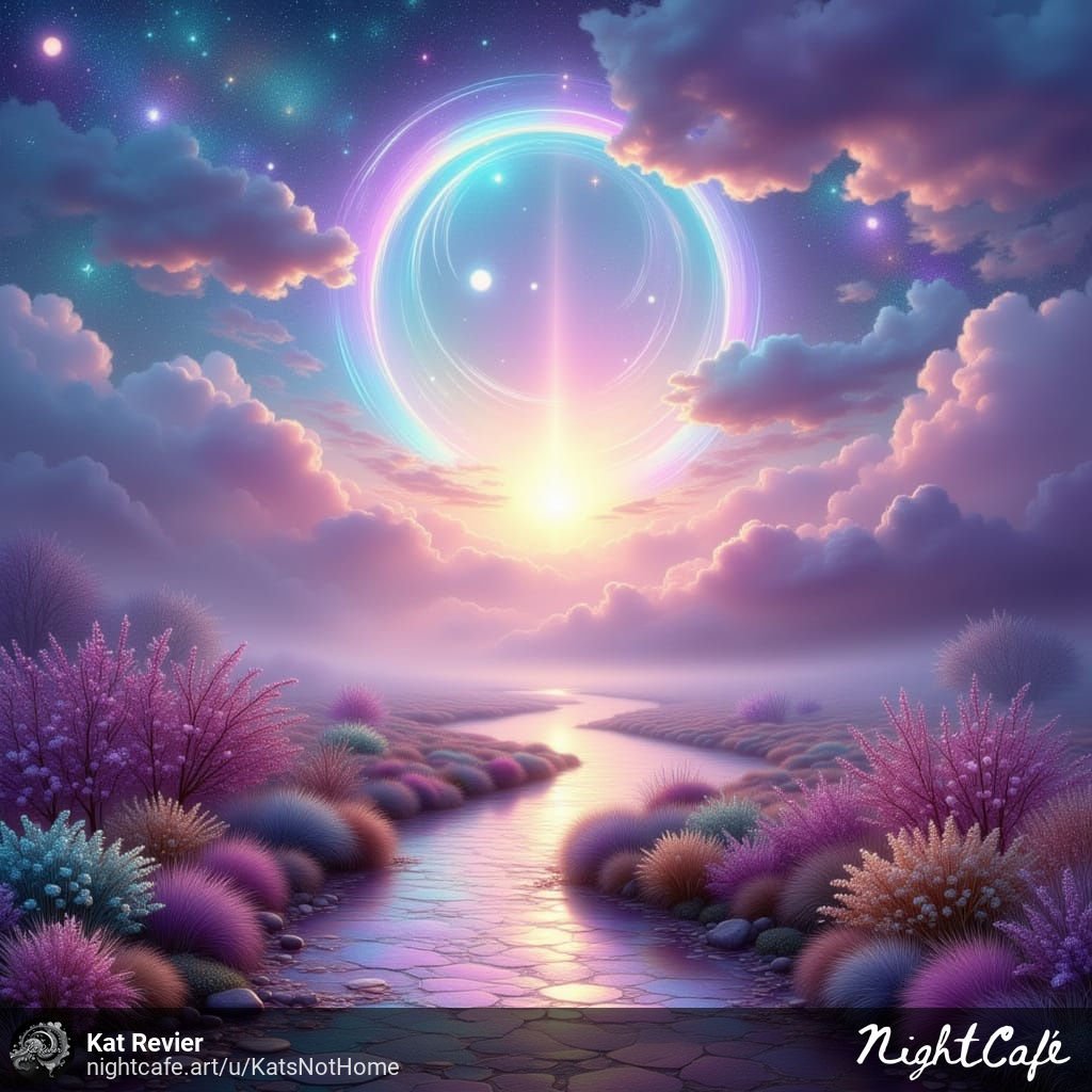 KatRevier's tweet image. Synthetic moonbeams fade
Iridescent morning mist rises
Taffeta smooth dawn
Breaks free of the night
#VSS365 #Taffeta #AIArt #Poetry #micropoetry #writingcommunity #poetrycommunity
