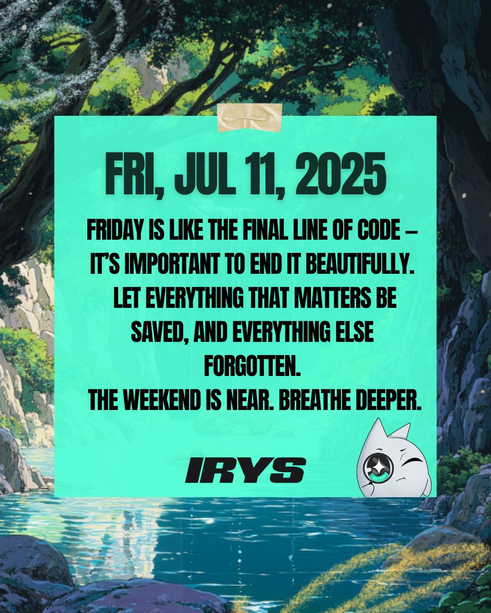 Guten Morgen, Irys community 🌿

It’s Friday — time to wrap things up with grace
We keep what matters, let go of the rest. Just like <a href="/irys_xyz/">Irys (✧ᴗ✧)</a> : reliable, permanent, no overload.

May your day flow smoothly, and your weekend reset not just your devices — but your mind too