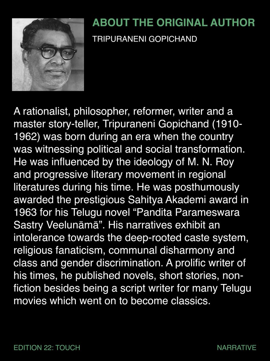 HakaraJournal's tweet photo. The Silent Hills 
Originally written in Telugu by Tripuraneni Gopichand, in 1946,  this short story translated into English by Jyoti Kiran Pisapati, is a searing indictment of social injustice and a poignant portrayal of rural hardship in colonial India. 

https://t.co/2pxTDwObwL https://t.co/L4ppll8Tcw