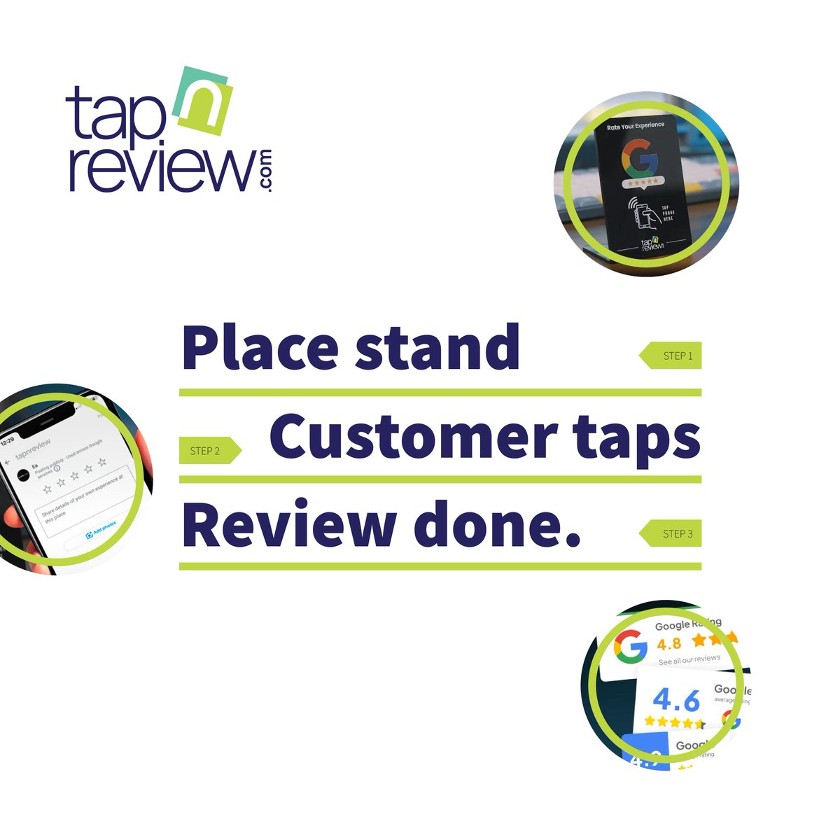 3 quick steps, easy reviews for maximum business growth!
Step 1: Place Stand (purchase from tapnreview.com )
Step 2: Customer Taps
Step 3: Review Done!

It's that simple.

#SmallBusinessTools 
#googlereviews 
#NFCtech 
#tapnreview 
#CustomerExperience