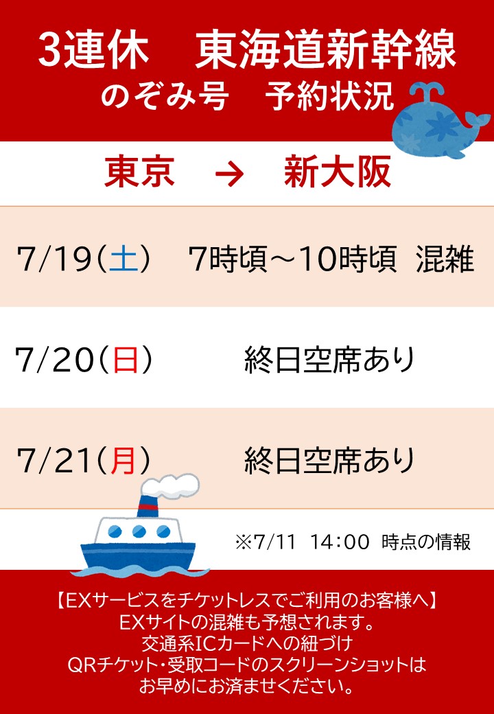 3連休のご予約状況】 来週（7月19～21日）の3連休の、 #東海道