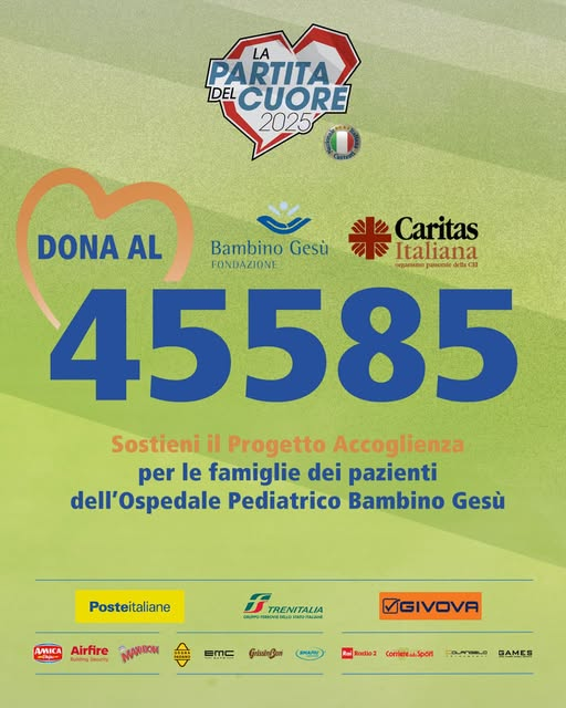📷 Dona con un SMS, accendi la speranza.
Puoi sostenere il “Progetto Accoglienza” dell’ospedale Bambin Gesù con Caritas Italiana per le famiglie dei piccoli pazienti.
Manda un SMS o chiama da rete fissa: 45585
Un piccolo gesto, un grande cuore.
#partitadelcuore #nazionalecantanti