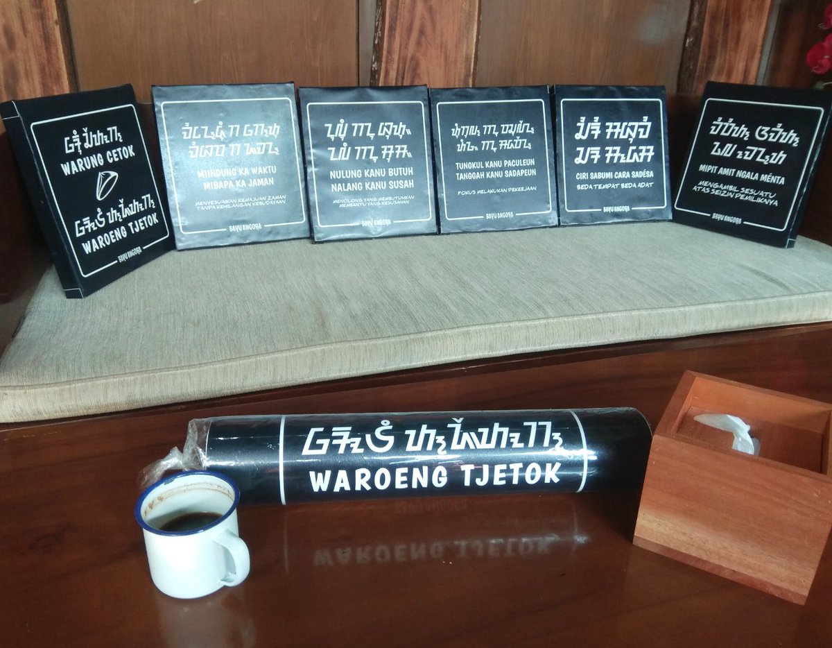 Properti artistik untuk Waroeng Tjetok. Bagi yg butuh jasa Aksara Sunda untuk berbagai kebutuhan dan usaha silakan hubungi kami.