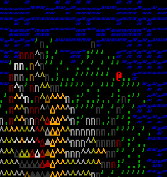 Player now spawns using map coordinates rather than at (0,0). 

The player is also shown on the map in red.

The world can now be saved rather than being generated from scratch each time the game loads.
#Roguelike #ascii #indiegame #indiedev