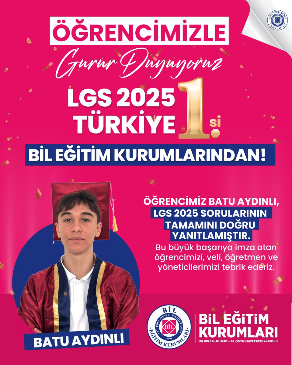 BİL Kurs (@bilkurs) on Twitter photo ÖĞRENCİMİZLE GURUR DUYUYORUZ!
LGS 2025 TÜRKİYE 1.si BİL EĞİTİM KURUMLARINDAN!
<a href="/IAUKampus/">İstanbul Aydın Üniversitesi</a> <a href="/iautanitim/">İAÜ Halkla İlişkiler ve Tanıtım</a>
#LGS2025 ÖĞRENCİMİZLE GURUR DUYUYORUZ!
LGS 2025 TÜRKİYE 1.si BİL EĞİTİM KURUMLARINDAN!
<a href="/IAUKampus/">İstanbul Aydın Üniversitesi</a> <a href="/iautanitim/">İAÜ Halkla İlişkiler ve Tanıtım</a>
#LGS2025