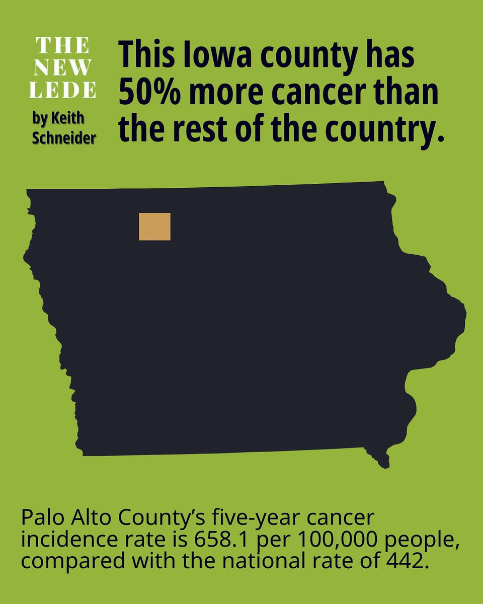 IMidwest's tweet image. Why does Palo Alto County, Iowa have a cancer rate 50% higher than the national average?
Read the story: investigatemidwest.org/2024/06/09/an-…
Share your story: investigatemidwest.org/2025/07/09/hel…
#Midwest #Iowa #Cancer #Environment #Health