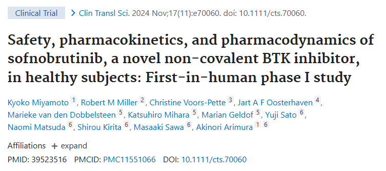 hVIVO (@hvivo_uk) on Twitter photo Our Head of Clinical Development & PK/PB Katsuhiro Mihara at Venn Life Sciences as an author in the <a href="/NLM_NIH/">National Library of Medicine</a> on an article titled "Safety, pharmacokinetics, and pharmacodynamics of sofnobrutinib, a novel non-covalent BTK inhibitor, in healthy subjects: First-in-human phase I Our Head of Clinical Development & PK/PB Katsuhiro Mihara at Venn Life Sciences as an author in the <a href="/NLM_NIH/">National Library of Medicine</a> on an article titled "Safety, pharmacokinetics, and pharmacodynamics of sofnobrutinib, a novel non-covalent BTK inhibitor, in healthy subjects: First-in-human phase I