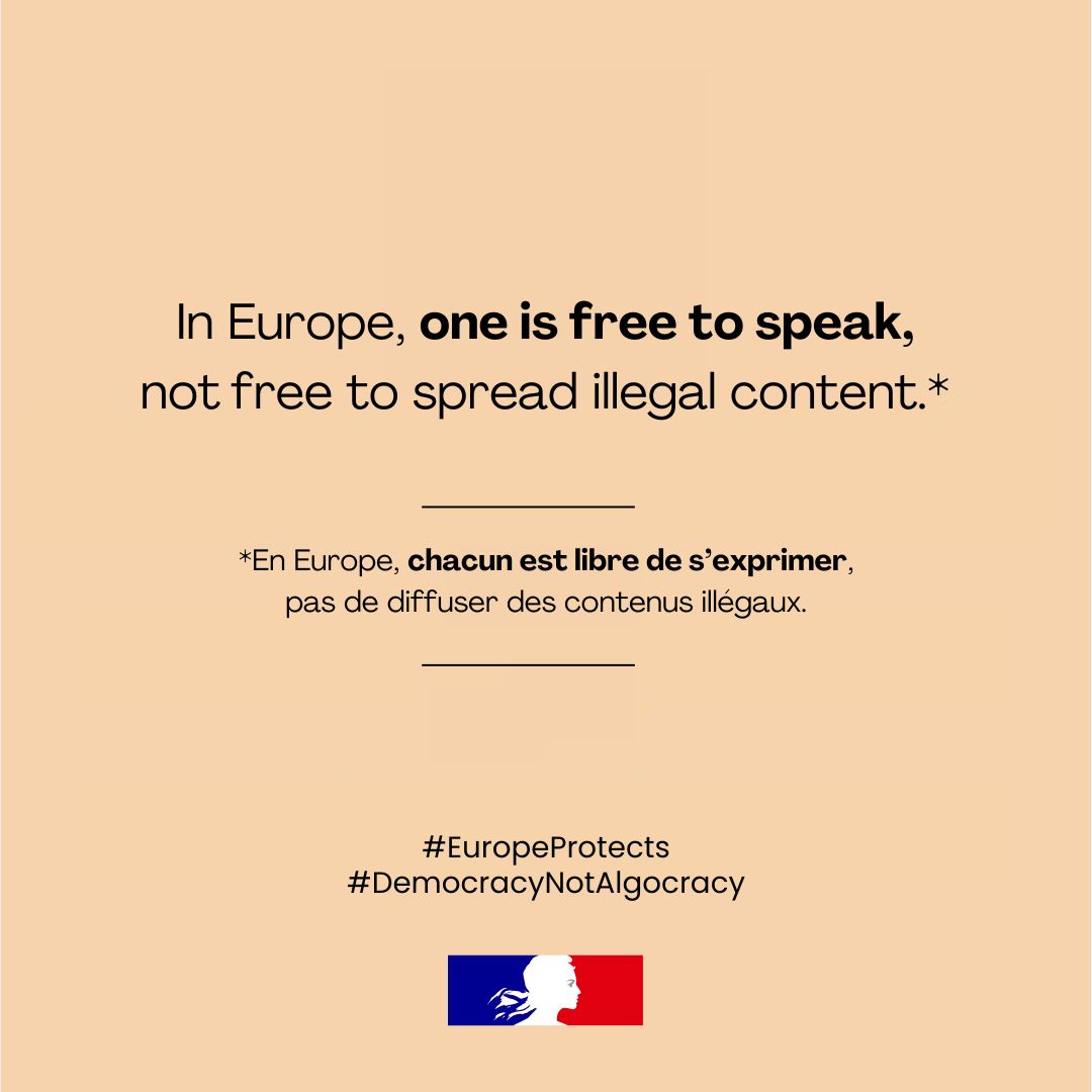 FRenHongrie's tweet image. Európában mindenkinek joga van kifejezni magát, de nem terjeszthet illegális tartalmakat.
#EuropeProtects #DSAProtects #DemocracyNotAlgoracy