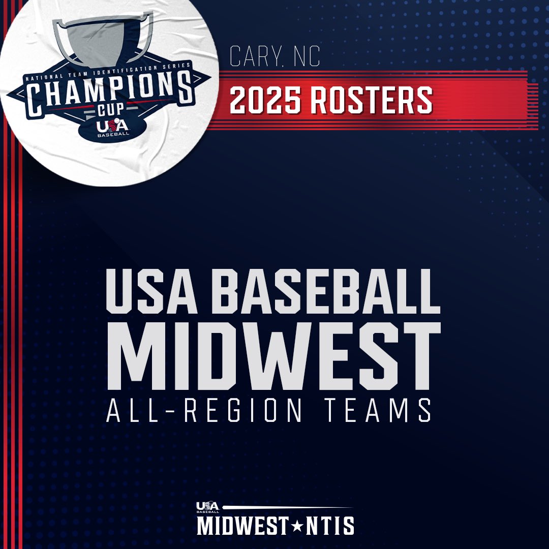 MidwestNTIS's tweet image. Today's the day! We are excited to announce the @USABaseball Midwest All-Region Teams (11U-16U)! Players will travel to Cary, NC in August to compete for the Champions Cup!
Congrats to these top players and their families!
#USABaseball🇺🇸 #MidwestDugout⚾️