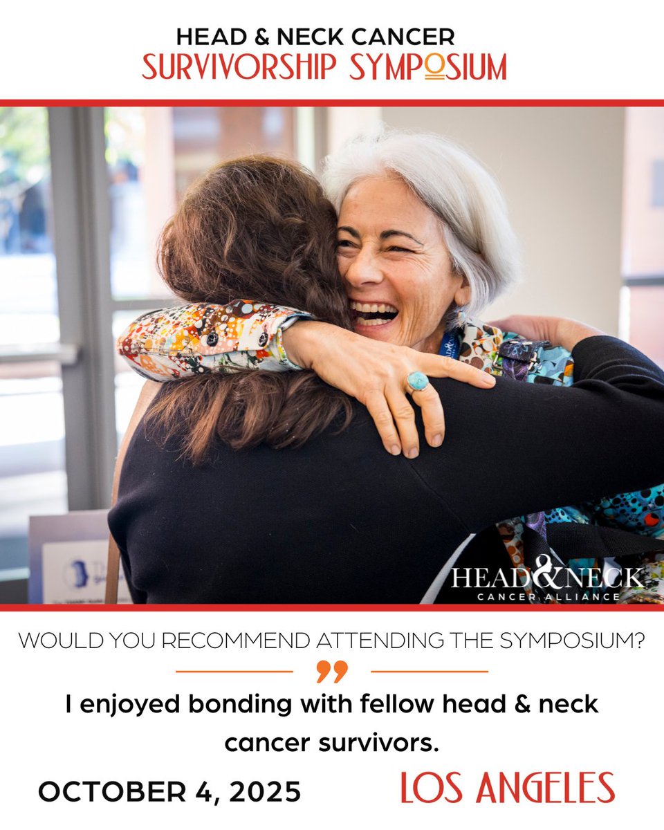 Join us in LA Oct 4 for the free Head &amp; Neck Cancer Survivorship Symposium! Connect, learn, and meet others who understand. Watch online or in person - it's free either way! Register: headandneck.org/symposium/ #HNCAsymposium25