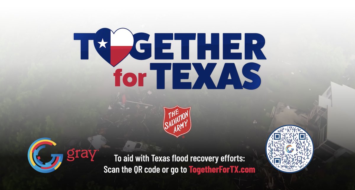 Gray Media stations will broadcast and stream a half-hour special, Together for Texas, documenting the impact of the devastating floods in Central Texas and the Hill Country. Gray’s stations in nine markets in Texas will air the program on Friday, July 11th at 6:30 p.m. CST.
-