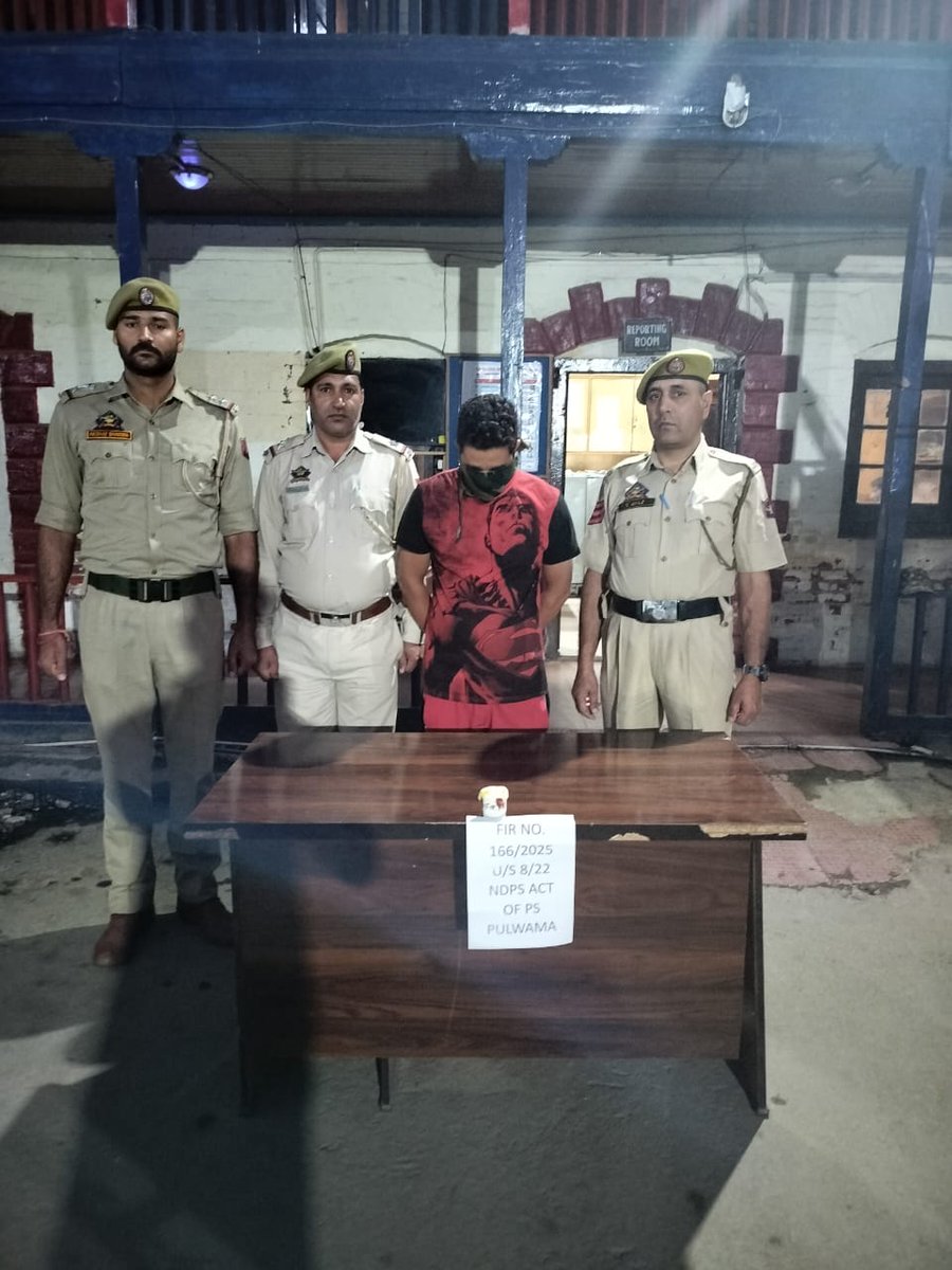Pulwama Police (@ssppul) on Twitter photo #In a continued crackdown on drug menace, Pulwama Police today apprehended a drug peddler and seized 9.90 Grams of Heroine#
<a href="/JmuKmrPolice/">J&K Police</a> <a href="/KashmirPolice/">Kashmir Zone Police</a> #In a continued crackdown on drug menace, Pulwama Police today apprehended a drug peddler and seized 9.90 Grams of Heroine#
<a href="/JmuKmrPolice/">J&K Police</a> <a href="/KashmirPolice/">Kashmir Zone Police</a>