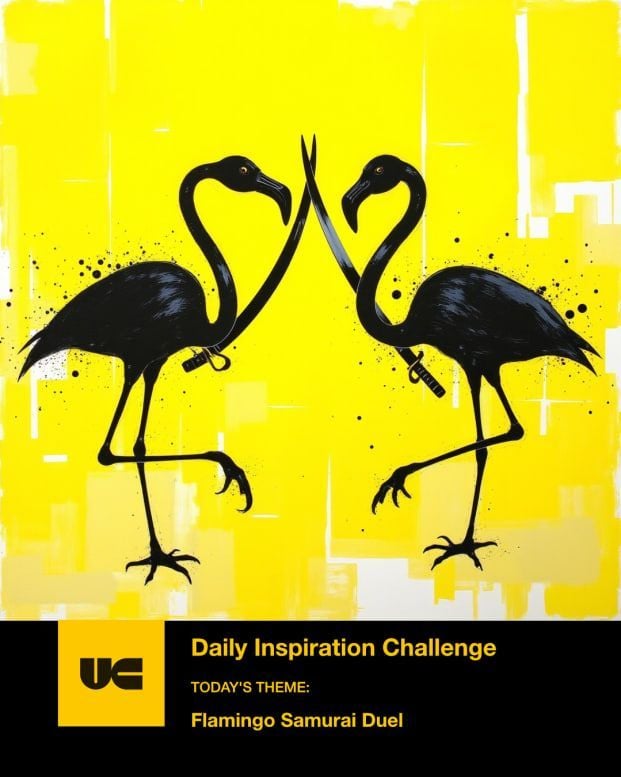 ✨DAILY INSPIRATION✨ 🦩⚔️ Flamingo Samurai Duel⚔️🦩

Feathers fly. Blades shimmer. Dignity? Questionable. Honor? Pink. Witness the elegance of war, where grace and squawk collide in perfect symmetry.

Create a honorable duel! 🦩⚔️🦩
#uncut #uncutdailyinspiration #aiartdaily