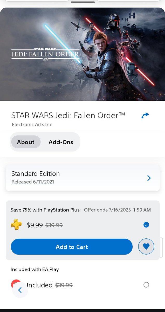 Most definitely got to purchase this today before the offer ends #StarWars #JediFallenOrder #PlayStation #playstationplus