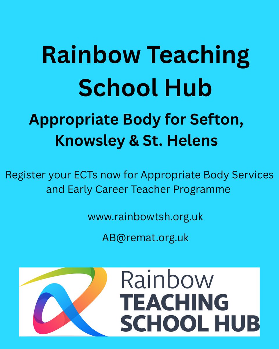 Rainbow Teaching School Hub (@rainbowtshub) on Twitter photo Will you have an ECT at school in September? Don't forget they need to be registered with the DfE, an Appropriate Body and a Training Provider (for the fully funded training route). If you have any questions about registration, email us - ab@remat.org.uk Will you have an ECT at school in September? Don't forget they need to be registered with the DfE, an Appropriate Body and a Training Provider (for the fully funded training route). If you have any questions about registration, email us - ab@remat.org.uk
