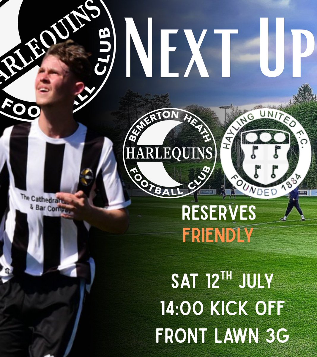 Bemerton Heath Harlequins (@bemertonheathfc) on Twitter photo Reserve Fixture Tomorrow ⚽️
Tomorrow the reserves have their first game of pre season as they travel to Havant to face our good friends <a href="/hayling_fc/">Hayling United FC</a> on the 3G at Front Lawn 👊
⚫️⚪️🟠
#UTB Reserve Fixture Tomorrow ⚽️
Tomorrow the reserves have their first game of pre season as they travel to Havant to face our good friends <a href="/hayling_fc/">Hayling United FC</a> on the 3G at Front Lawn 👊
⚫️⚪️🟠
#UTB
