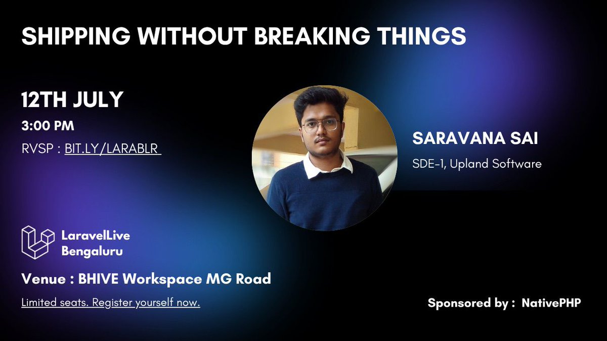 LaravelBLR's tweet image. Shipping code with confidence? Don’t miss Saravana Sai’s talk tomorrow!
We’re fully booked 🎉 See you all at the event