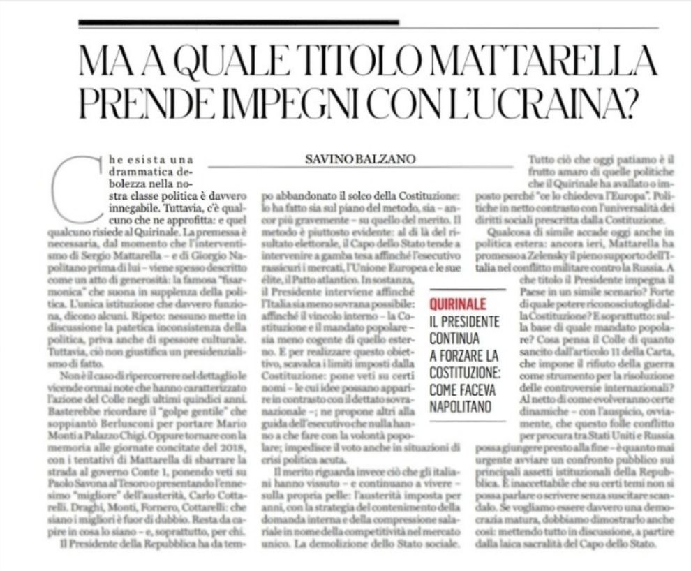RivistaLaFionda's tweet image. "Il Presidente della Repubblica ha da tempo abbandonato il solco della Costituzione". Così il nostro @SavinoBalzano, che oggi la tocca pianissimo sul @fattoquotidiano , mostrando con estrema chiarezza come, dal no a Savona, alle mancate elezioni nel 2019 e nel 2021, con i governi…