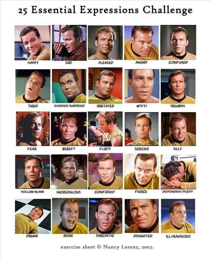 Method acting? No.
Shatner acting? Yes.
Emotions? ALL of them.
At once.