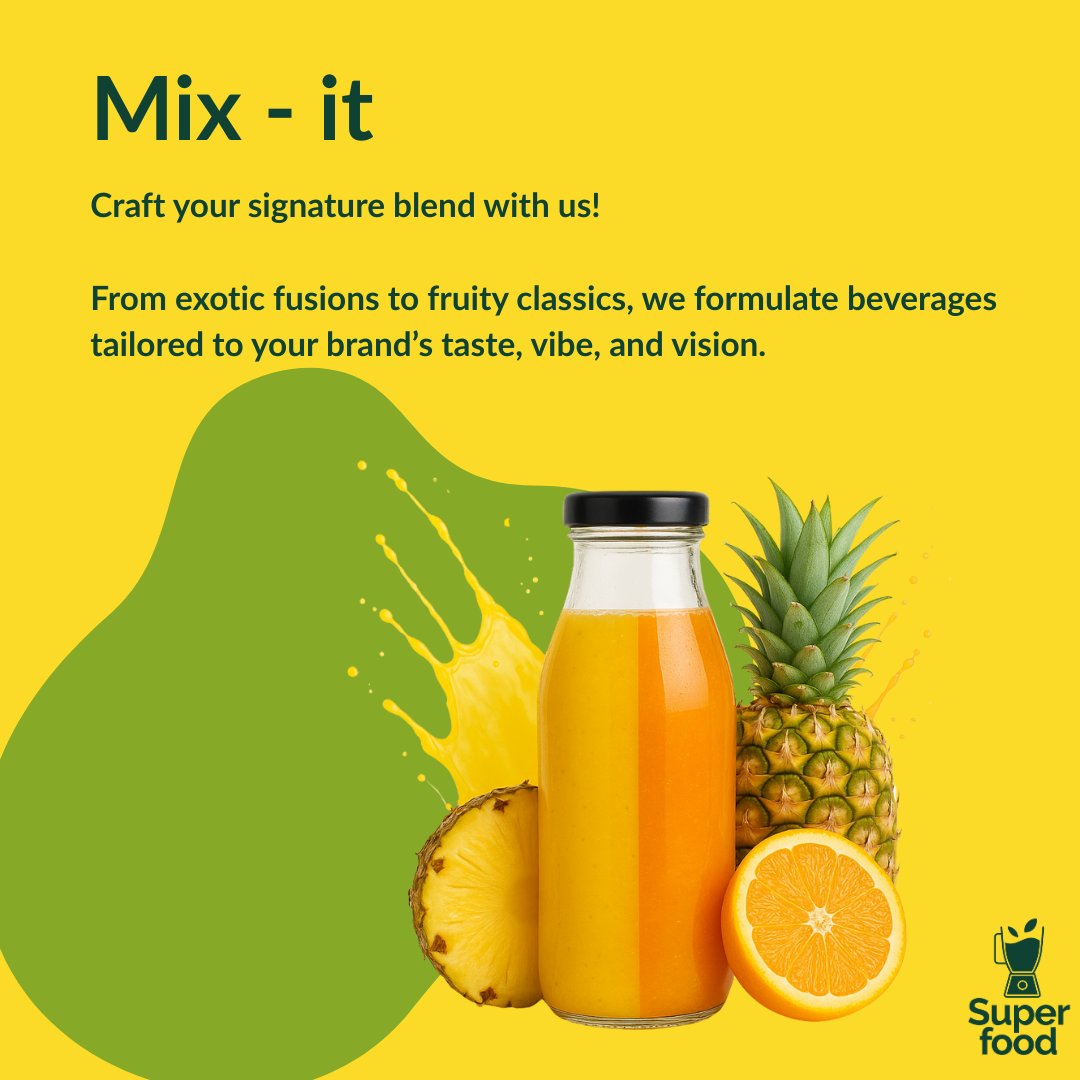 Superfoodfzco's tweet image. Craft your signature blend with @Superfoodfzco  from exotic fusions to fruity classics, we formulate beverages tailored to your brand’s taste, vibe, and vision.

#fruitdrinks #fruitydrinks #beverages #fruitbeverage #superfoodfzco #superfood #Superfoods #idrinksuperfood #Drinks