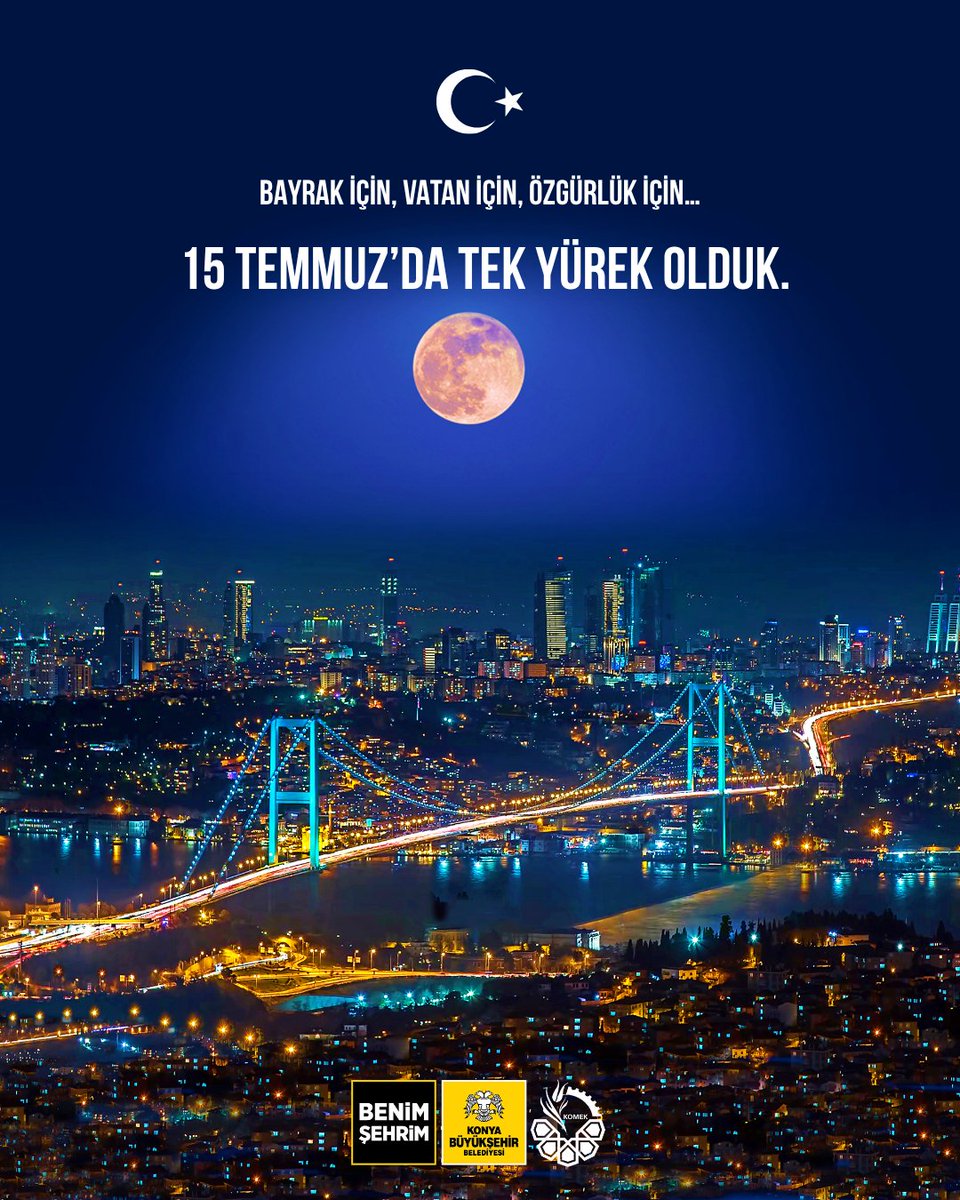 🇹🇷 Bayrak için, vatan için, özgürlük için…
15 Temmuz’da tek yürek olduk.
Şehitlerimizi rahmetle, gazilerimizi minnetle anıyoruz.
Unutmadık, unutturmayacağız.

#15Temmuz #TekYürek #Milliİrade #BenimŞehrim #KonyaBüyükşehir #KOMEK #komekkonya