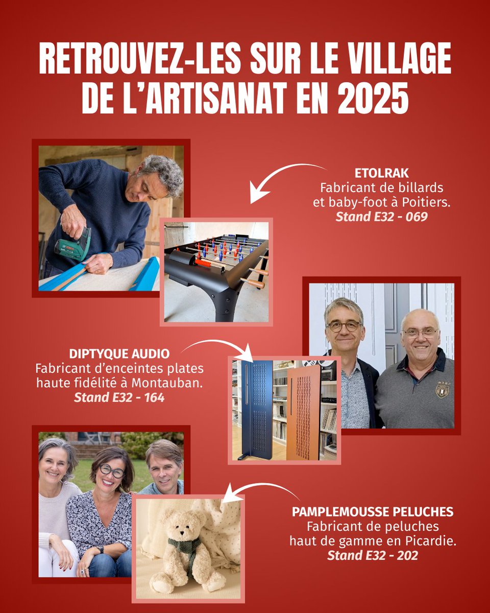 [✨ LE VILLAGE DE L’ARTISANAT]
Venez rencontrer les artisans de nos régions du 6 au 9 novembre prochain au salon <a href="/MIF_Expo/">MIF Expo - Le Salon du Made in France</a>.
Le 𝑽𝒊𝒍𝒍𝒂𝒈𝒆 𝒅𝒆 𝒍’𝑨𝒓𝒕𝒊𝒔𝒂𝒏𝒂𝒕 par <a href="/CMAFrance_/">CMA France</a> est un espace de 2 000 m² dédié aux produits et savoir-faire régionaux !
#ArtisansdenosRegions