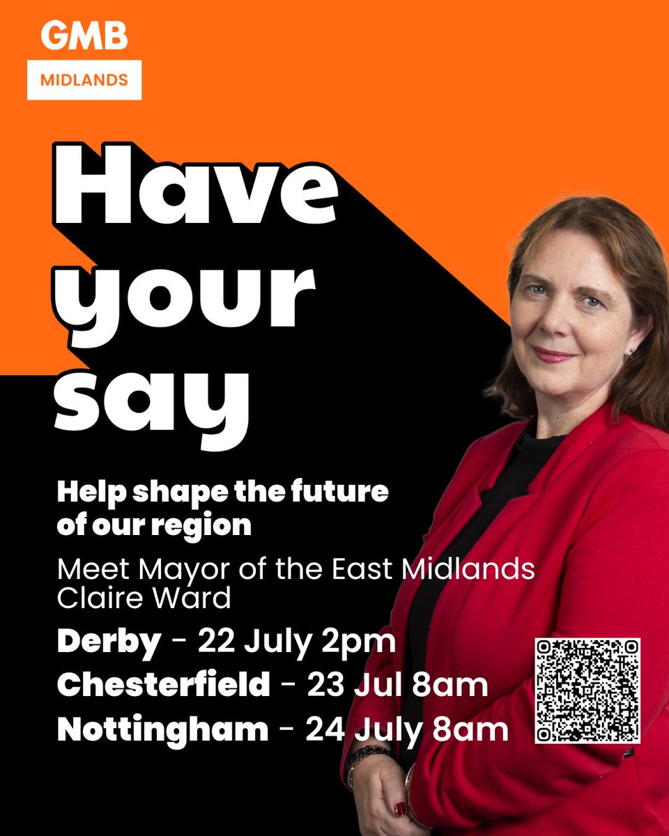 GMB Midlands (@gmbmidlands) on Twitter photo Big decisions about the future of work in the East Midlands with our Mayor, Claire Ward <a href="/MayorEastMids/">Mayor of the East Midlands, Claire Ward</a>
Over £4bn of investment for our region.
GMB members will have their say.
📆 Derby 22 Jul
📆 Chesterfield 23 Jul
📆 Nottingham 24 Jul
🔗 Register now
eastmidlands-cca.gov.uk/news/have-your… Big decisions about the future of work in the East Midlands with our Mayor, Claire Ward <a href="/MayorEastMids/">Mayor of the East Midlands, Claire Ward</a>
Over £4bn of investment for our region.
GMB members will have their say.
📆 Derby 22 Jul
📆 Chesterfield 23 Jul
📆 Nottingham 24 Jul
🔗 Register now
eastmidlands-cca.gov.uk/news/have-your…