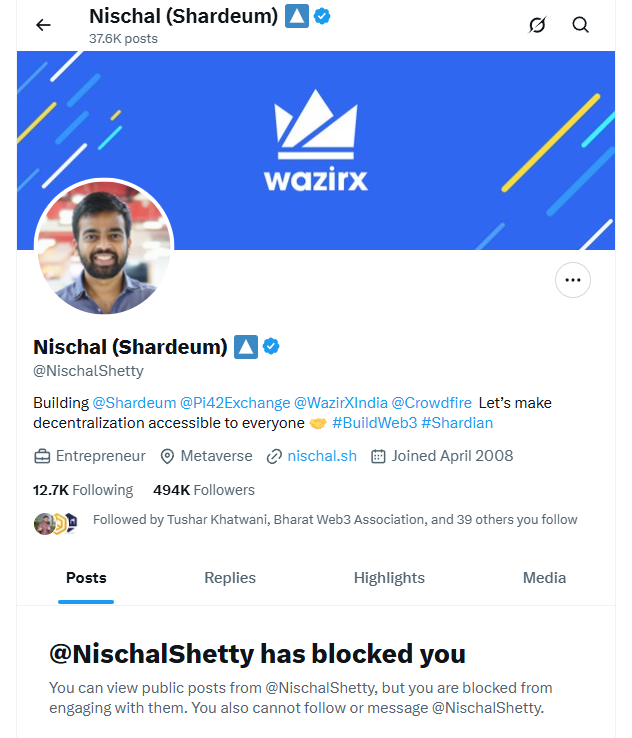 imvijaygir's tweet photo. Wazirx -The unsolved Tale.  {Thread of Threads}

Before I begin with the tale, remember that protagonist blocked the people who asked questions for the community and the posts from @WazirXIndia  come with comments disabled for an year.

The list of people blocked by @NischalShetty for asking questions is very long and I am included there. Let’s explore what he actually did to gain this much hate from community.

Who are these 494k people still following him? - No idea

1️⃣