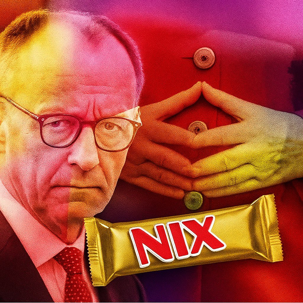 Merkel heißt jetzt Merz. Sonst ändert sich kein Terz.

👉🏼 Warum verwandelt sich Merz in eine Merkel „light“? 
  - Dachten die sich: Was für den Schokoriegel Raider geht, geht auch in der Politik?