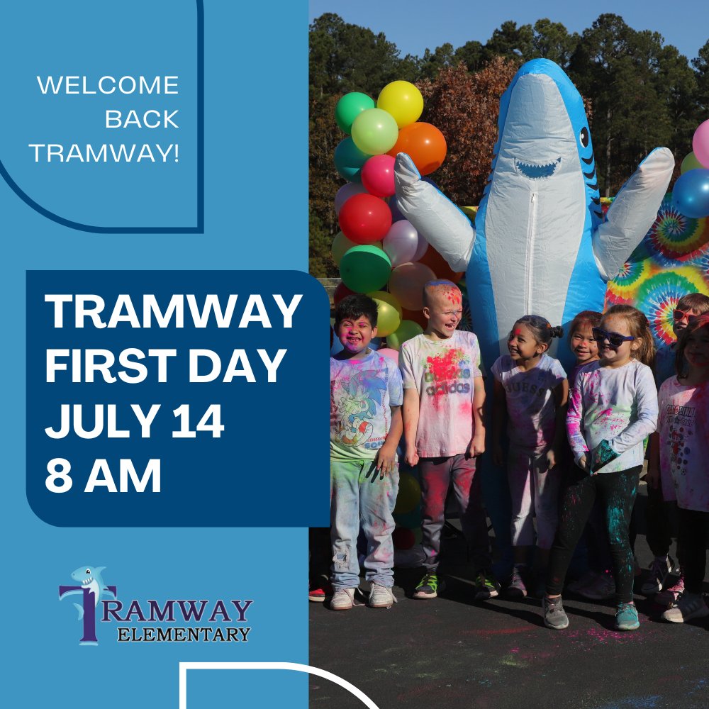 REMINDER TRAMWAY FAMILIES!

The first day for Tramway Elementary Students is MONDAY (July 14, 2025)! We hope you have had a colorful, fun-filled summer and we can't wait to dive back in to learning with you on Monday! See you then Tigersharks!

#LCSthrive