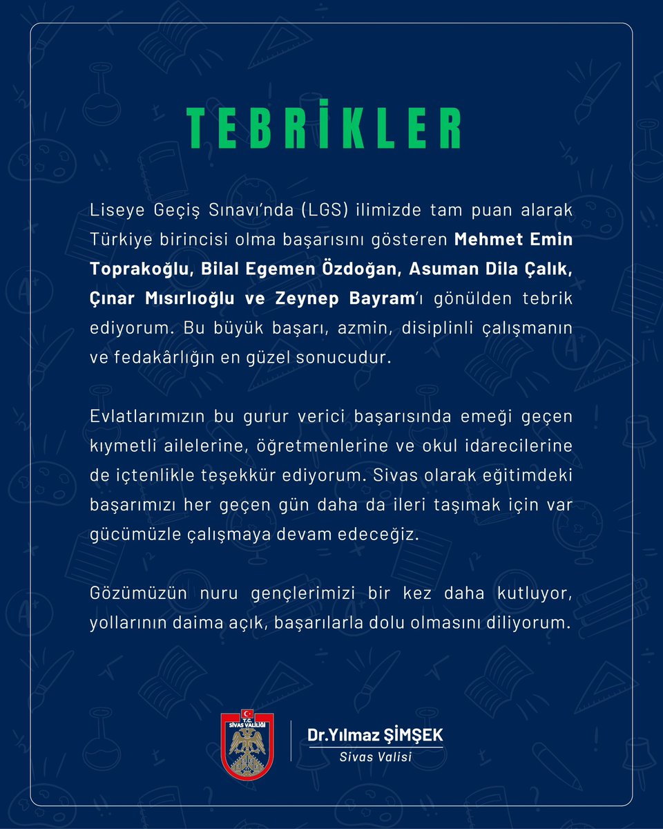 valisimsek's tweet photo. Tebrikler Çocuklar 👏🏻

#Sivas 
#LGS https://t.co/ZBLWBqaNUO