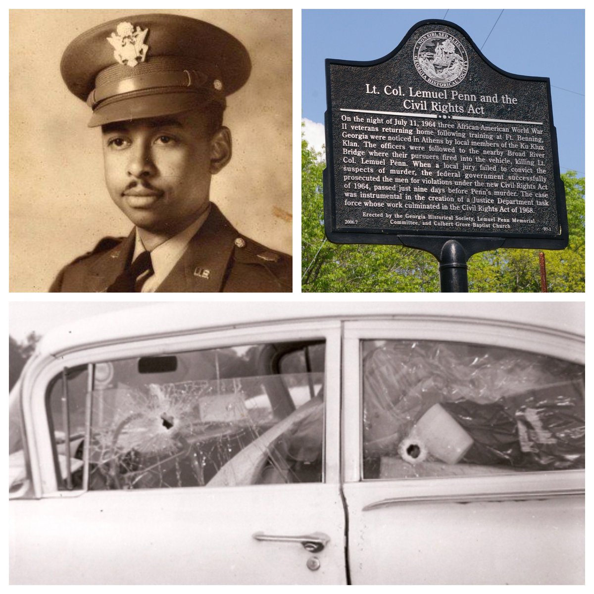 JMitchellNews's tweet image. #OnThisDay in 1964, Lt. Col. Lemuel Penn, an assistant superintendent for Washington, D.C., public schools, was driving home with two fellow officers from the U.S. Army Reserves training when he was shot and killed by three Klansmen in a passing car in Colbert, Georgia. Penn had…
