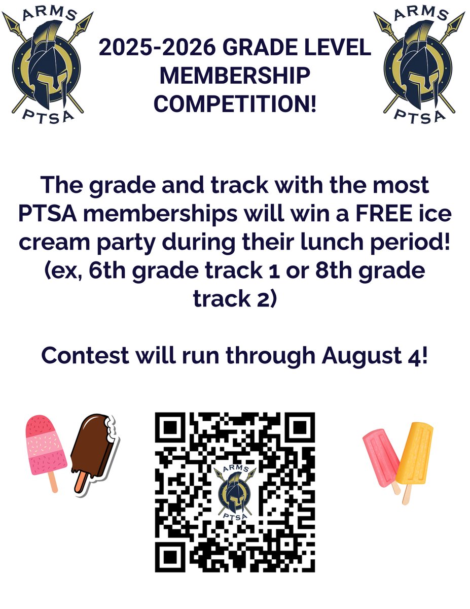 PTSA Membership drive! Which grade and track will win the ice cream party this year?!