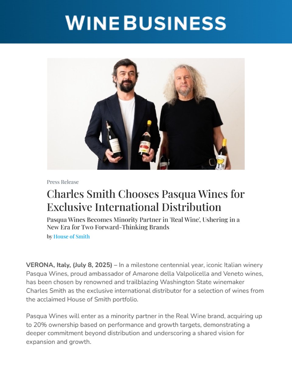 Pasqua Wines (@pasquawinery) on Twitter photo On <a href="/WineBusiness/">WineBusiness.com</a>, the announcement of the partnership between Charles Smith and <a href="/PasquaWinery/">Pasqua Wines</a>: the Veronese winery becomes exclusive international distributor of K Vintners, Real Wine and Sex wines, part of the House of Smith portfolio. Pasqua also enters the Real Wine brand as a On <a href="/WineBusiness/">WineBusiness.com</a>, the announcement of the partnership between Charles Smith and <a href="/PasquaWinery/">Pasqua Wines</a>: the Veronese winery becomes exclusive international distributor of K Vintners, Real Wine and Sex wines, part of the House of Smith portfolio. Pasqua also enters the Real Wine brand as a
