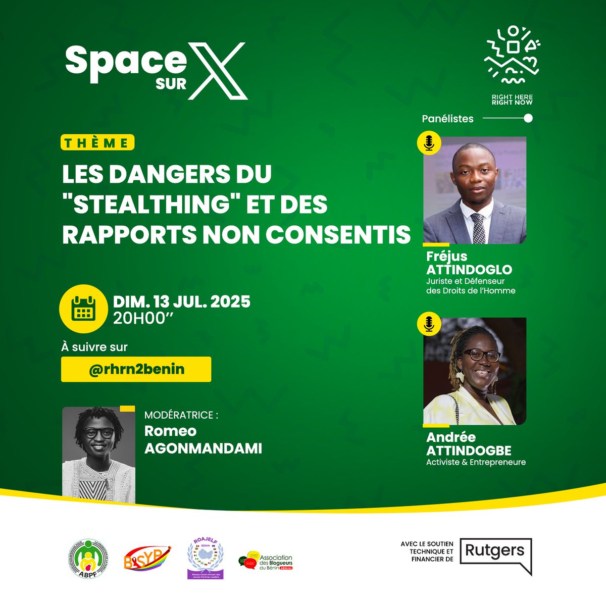 Quand dire "NON" ne suffit plus…

Rapports non consentis, abus de confiance, "stealthing" sous toutes ses formes… Le consentement n'est pas une zone floue. C'est une frontière claire que personne ne doit franchir.

Ce dimanche 13 juillet à 20h, notre Space ouvre le débat. On