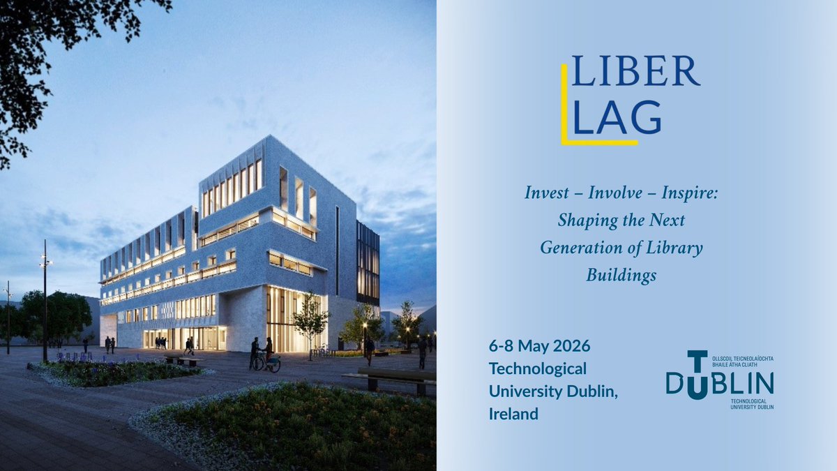 LIBEReurope's tweet photo. 🌟 Call for Proposals #LAG2026

We’re delighted to invite paper submissions for the 22nd LIBER Architecture Seminar, happening from 6-8 May at TU Dublin in Dublin, Ireland.

👉 Topics &amp; submission guidelines: https://t.co/HYo6LGmG4x

The deadline to submit is 15 September 2025. https://t.co/R0BdDia8wW