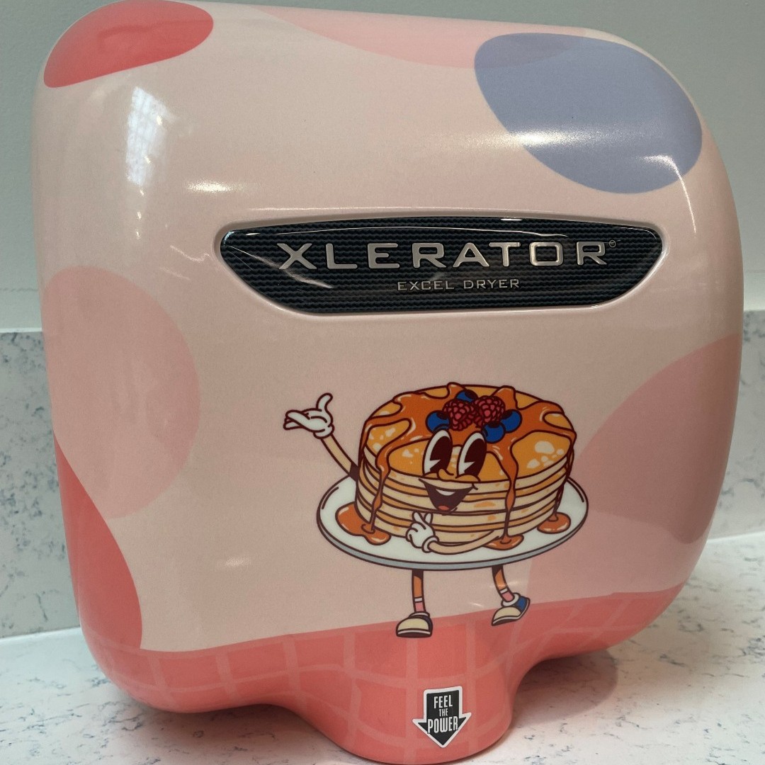 We’re serving up #hygiene fresh off the griddle! 🥞 Our custom XLERATOR Dryer can add personalization to any restroom. Whether it’s a diner or your favorite #breakfast brand, this dryer stacks up hygienic and sustainable benefits. Reach out to get #customcovers for your business!