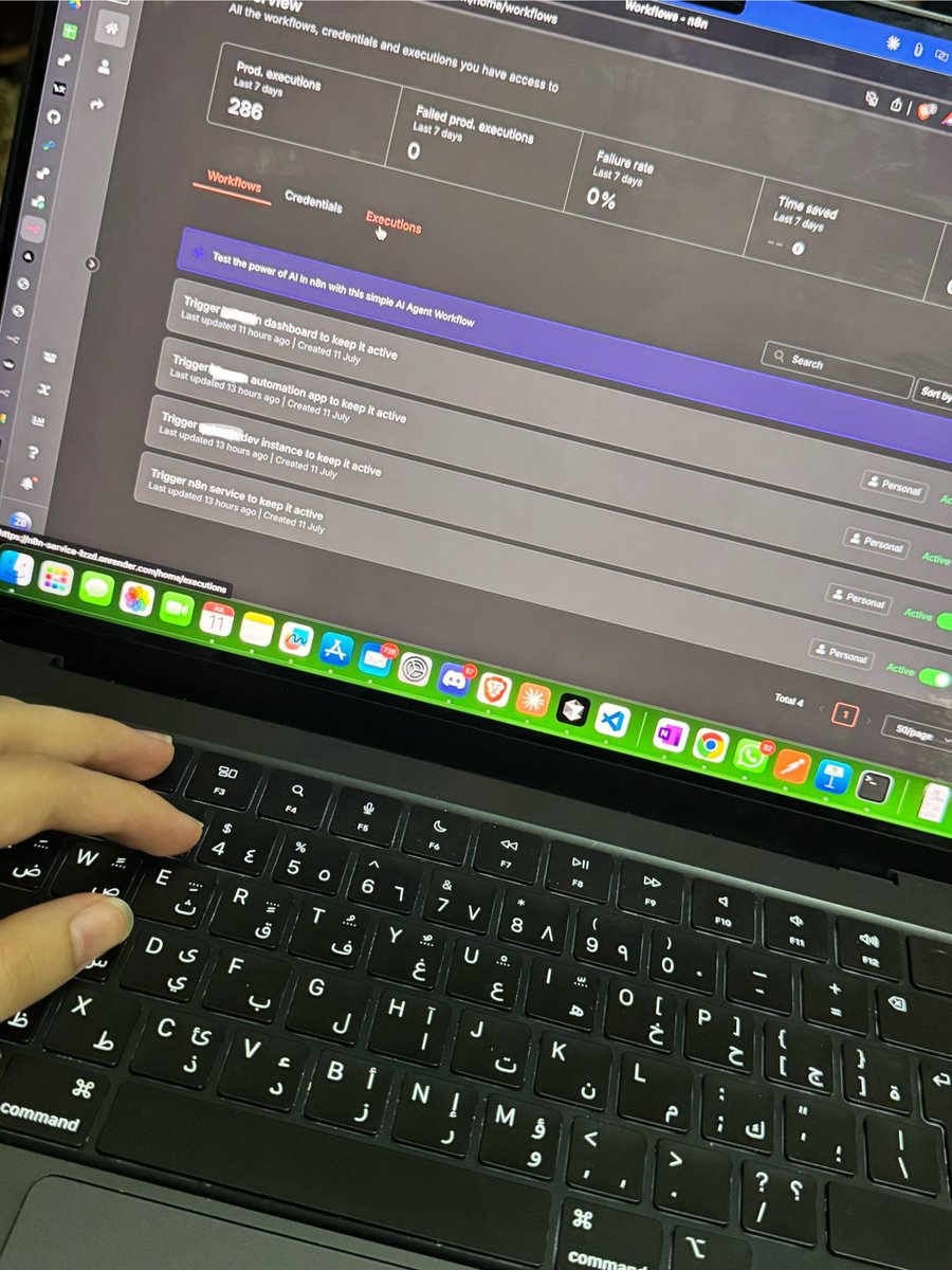 Zuleleee's tweet image. Guys this was indeed a genius idea 😭
N8n sending a request to all my free render instances every 10 mins so they don’t shut down 🫡