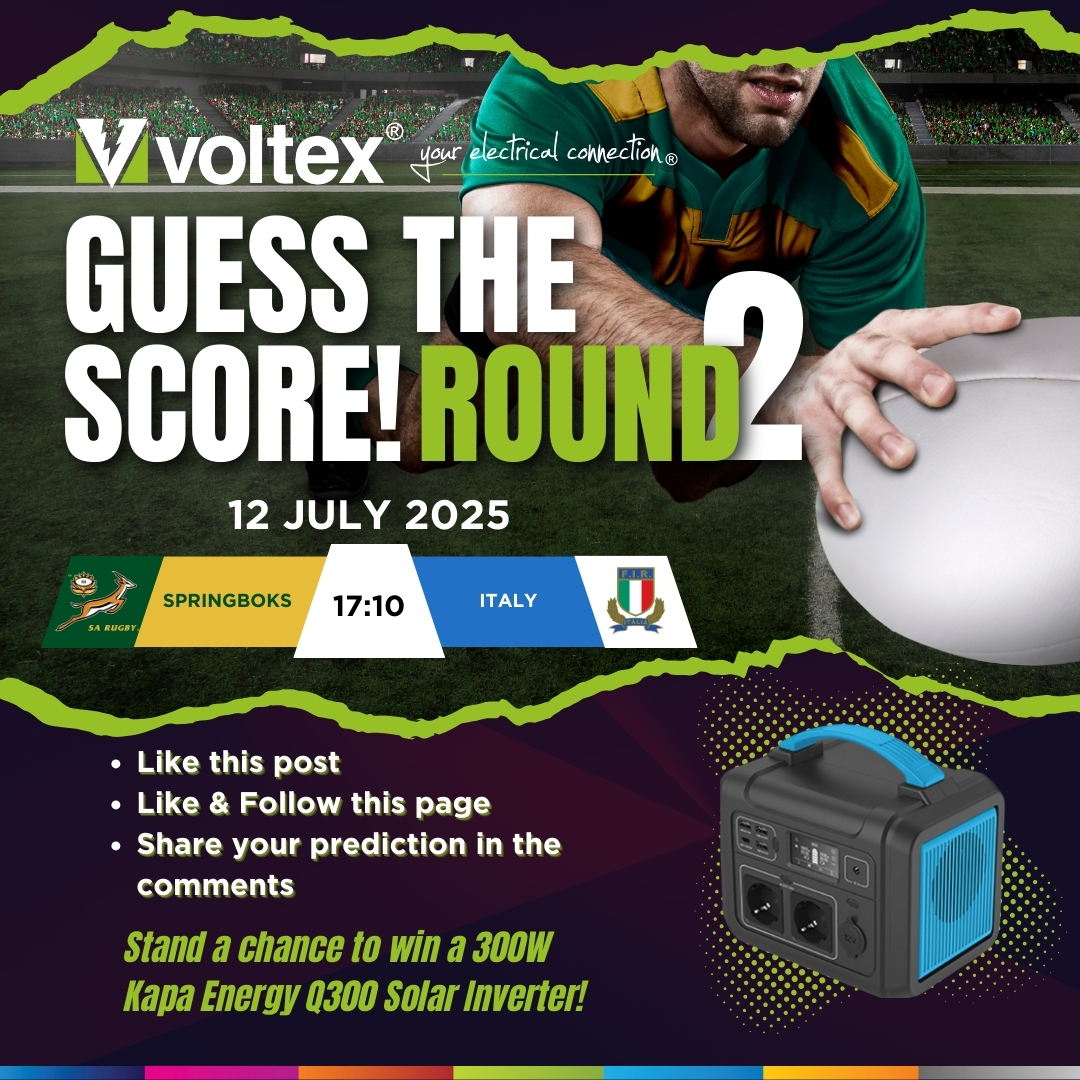 Voltex South Africa (@voltexsa) on Twitter photo ๐ Guess the Score โ WIN a 300W Solar Inverter!
Springboks ๐ฟ๐ฆ vs Italy
๐ 12 July 2025 | ๐ 17:10
How to enter:
โ๏ธ Like this post
โ๏ธ Follow us
โ๏ธ Reply with your score prediction
๐ Win a Kapa Energy Q300 Solar Inverter!
#Voltex #Rugby2025 #Springboks #Giveaway #KapaEnergy ๐ Guess the Score โ WIN a 300W Solar Inverter!
Springboks ๐ฟ๐ฆ vs Italy
๐ 12 July 2025 | ๐ 17:10
How to enter:
โ๏ธ Like this post
โ๏ธ Follow us
โ๏ธ Reply with your score prediction
๐ Win a Kapa Energy Q300 Solar Inverter!
#Voltex #Rugby2025 #Springboks #Giveaway #KapaEnergy