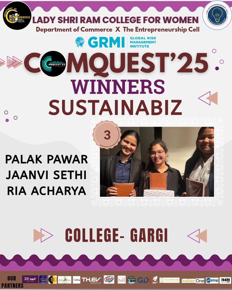 commerce_lsr's tweet photo. The Department of Commerce, Lady Shri Ram College for Women is proud to announce the Winners of Comquest ’25 in association with THEV (@THEV_Group)
#LSR #Commerce #AcademicFest #Comquest25 #THEV
Winners - Sustainabiz https://t.co/FBrmlWXq4S