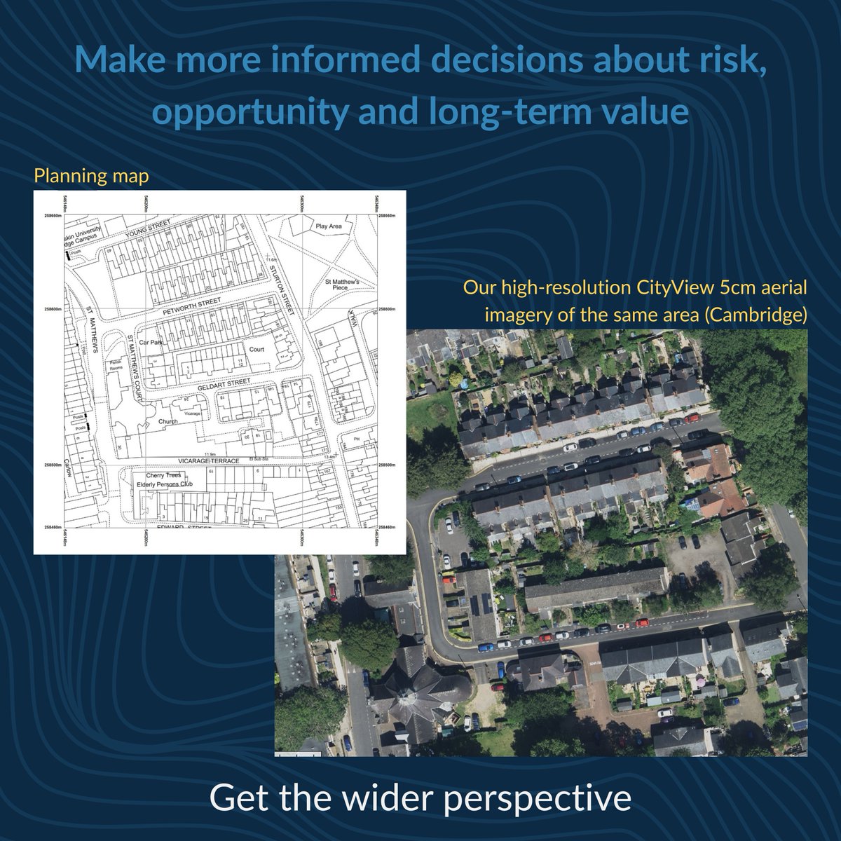 Could aerial imagery be the missing piece in your property data?

Understand:
- The amount of green space nearby
- Access to transport links
- Proximity to flood zones
- Neighboring developments

Smarter insights. Better decisions.

Book a call: meetings-eu1.hubspot.com/jake-lauder