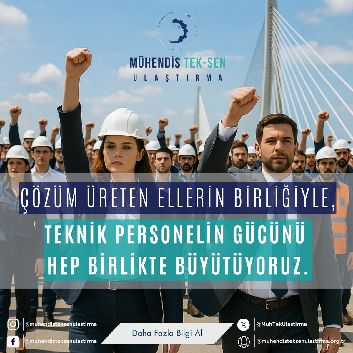 Teknik personelin emeği, çözümün temelidir.
Mühendis Tek-Sen Ulaştırma olarak; mühendislerin, teknikerlerin ve tüm teknik personelin haklarını birlikte savunuyor, gücümüzü dayanışmadan alıyoruz.
Üreten ellerin birliğiyle daha güçlü bir gelecek inşa ediyoruz.

#BirlikteGüçlüyüz