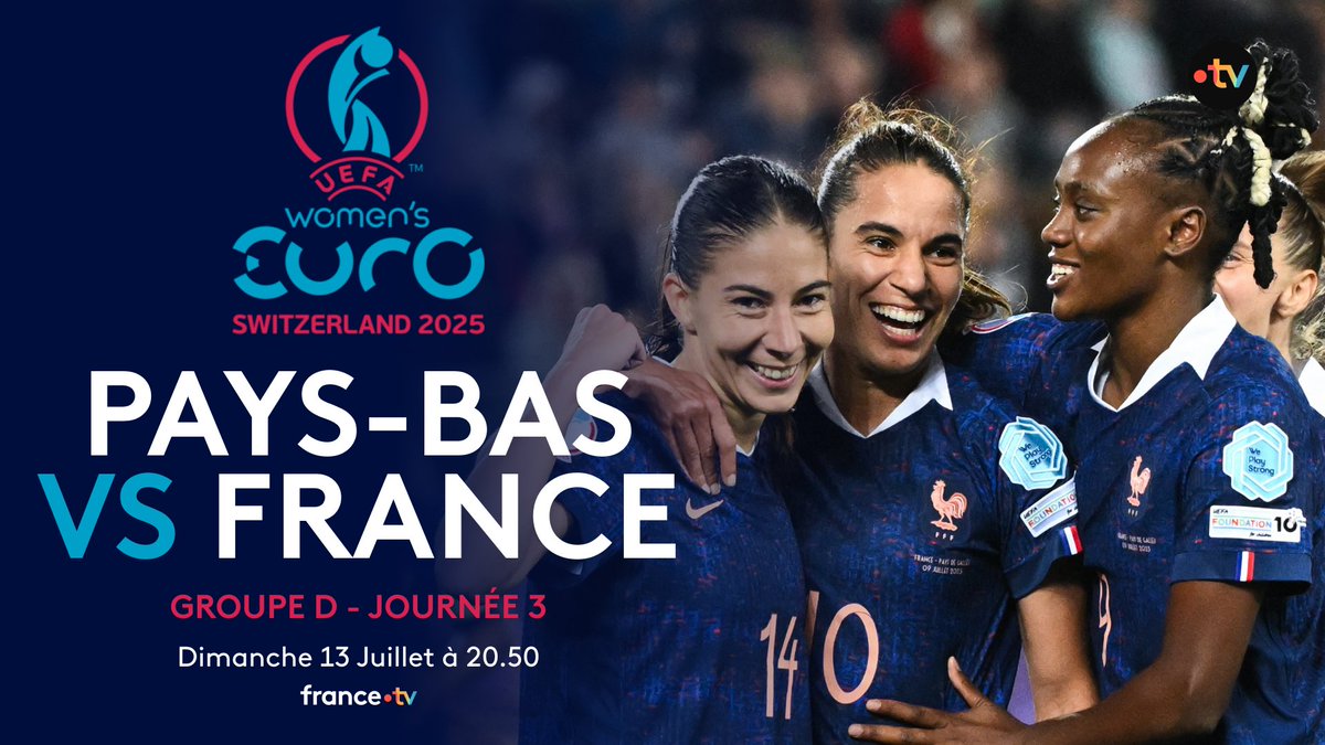 France TV Pro (@francetvpro) on Twitter photo #Evenement #France2 <a href="/equipedefranceF/">Equipe de France Féminine</a>
⚽️ Ce dimanche, suivez le 3ème match de groupe des Bleues #WEURO2025
🇳🇱 Pays-Bas 🆚 France 🇫🇷
🎙️ <a href="/FabLeveque/">Fabien Lévêque</a> <a href="/CLorgere/">Charlotte Lorgeré</a> <a href="/LippertSt/">Stéphane Lippert</a>
▶️ En direct à 20h50 sur #France2 et france.tv
📢 Le communiqué : francetvpro.fr/contenu-de-pre… #Evenement #France2 <a href="/equipedefranceF/">Equipe de France Féminine</a>
⚽️ Ce dimanche, suivez le 3ème match de groupe des Bleues #WEURO2025
🇳🇱 Pays-Bas 🆚 France 🇫🇷
🎙️ <a href="/FabLeveque/">Fabien Lévêque</a> <a href="/CLorgere/">Charlotte Lorgeré</a> <a href="/LippertSt/">Stéphane Lippert</a>
▶️ En direct à 20h50 sur #France2 et france.tv
📢 Le communiqué : francetvpro.fr/contenu-de-pre…