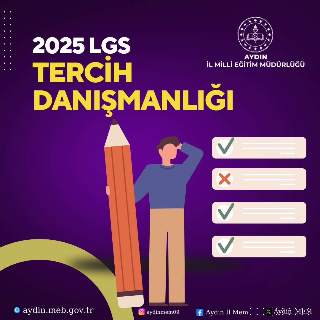 ✍️ Aydın İl Milli Eğitim Müdürlüğü olarak #LGS2025 sonuçlarının açıklanmasının ardından öğrencilerimizin doğru tercihler yapabilmeleri için tüm hazırlıklarımızı tamamladık.

1️⃣7️⃣ ilçemizde görev yapan toplam 2️⃣5️⃣0️⃣ Tercih Danışmanlığı Komisyonu ile öğrenci ve velilerimize birebir