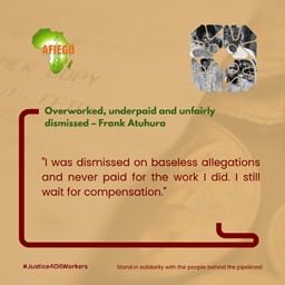 Oil Refinery Residents Association (ORRA) (@refineryoil) on Twitter photo No worker should be silenced or left behind. Frank's story is one of many—overworked, underpaid, and unfairly dismissed. It's time to demand accountability. We stand for #Justice4OilWorkers in Uganda. Every worker deserves dignity, fair pay, and justice. <a href="/TotalEnergies/">TotalEnergies</a> No worker should be silenced or left behind. Frank's story is one of many—overworked, underpaid, and unfairly dismissed. It's time to demand accountability. We stand for #Justice4OilWorkers in Uganda. Every worker deserves dignity, fair pay, and justice. <a href="/TotalEnergies/">TotalEnergies</a>