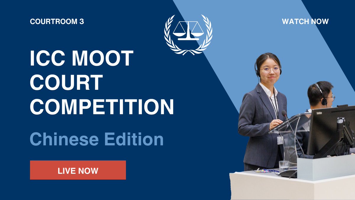 IntlCrimCourt's tweet image. 🎥 Live: Teams from Shanghai Jiaotong University, Hainan University and Southeast University are competing in the #ICC Moot Court Competition.
➡️ icc-cpi.int/streaming-all-… 
➡️ Facebook: facebook.com/InternationalC… - in English
facebook.com/CourPenaleInte… - in Chinese

#KnowledgeAsPower