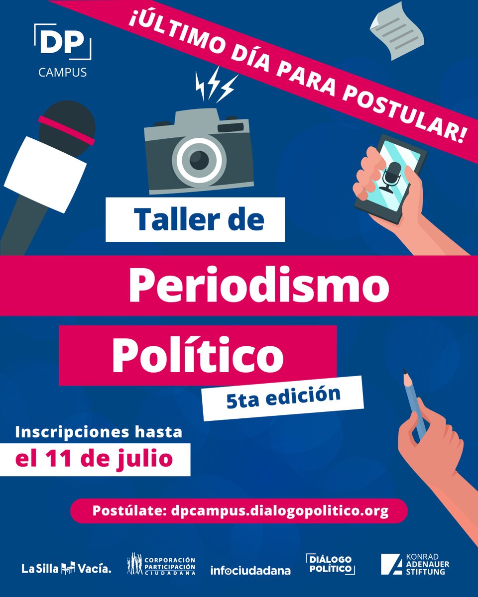 🕒 ¡HOY CIERRA LA CONVOCATORIA!⁠
⁠
¿Te apasiona el periodismo y quieres contar las historias que importan en la política latinoamericana? Esta es tu última oportunidad para postular al #DPCampus de Periodismo Político🎙️✍️⁠
⁠
📅 Tienes hasta hoy para enviar tu postulación.⁠