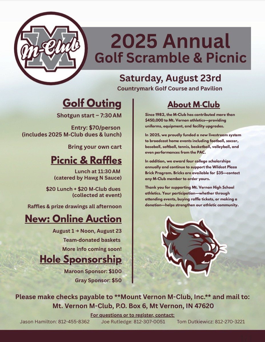 News: 2025 Annual M-Club Golf Scramble &amp; Picnic on Saturday, August 23r elweb.app/cliljcy
