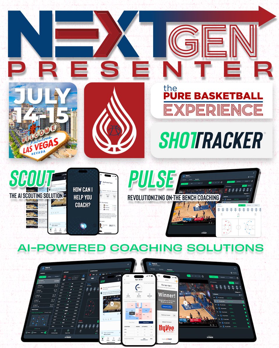 PureSweat's tweet image. Welcome @ShotTracker as this year’s NEXTGen Presenter at the Pure Basketball Experience!
Get an inside look at how real-time data & cutting-edge AI tech is changing the way the game is scouted, coached & played.
Get your ticket before they are Sold Out: hubs.li/Q03wHgY90