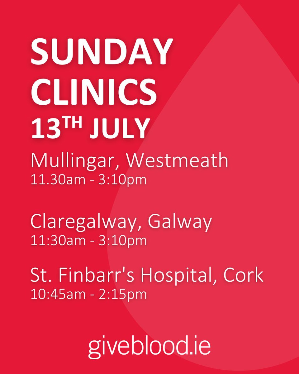 Giveblood_ie's tweet image. If you are in Cork, Mullingar or Claregalway please help us to fill these clinics and support patients in our hospitals this summer. ☀️🩸😎
#GiveBlood #WeCountOnYou